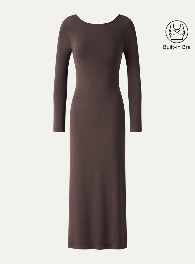 Boatneck Open-Back Midi Built-In Bra Dress