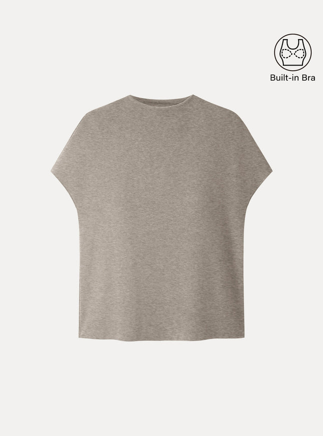 Mock Neck Short Sleeve Built-In Bra Top