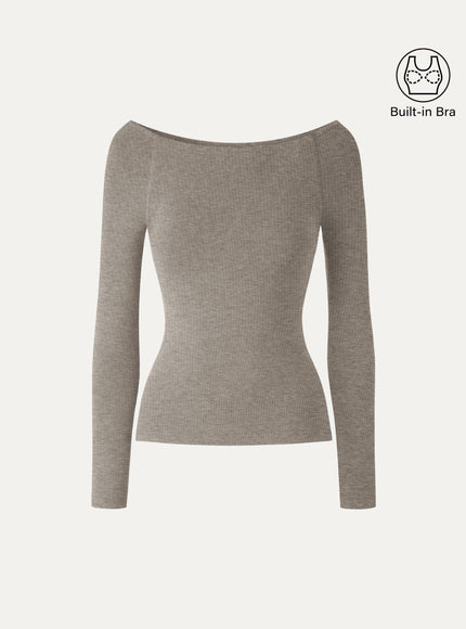Slash Neck Raglan Sleeve Built-In Bra Top