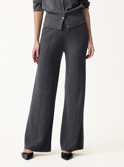 Merino Blend High-Rise Pintuck Wide-Leg Pants with Pockets