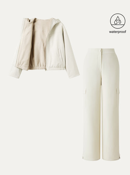 2Pcs Set Fleece Reversable Hooded Jacket & Fleece Lined Cargo Pant