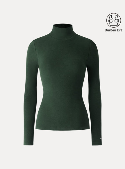 Turtleneck Long Sleeve Built-In Bra Top