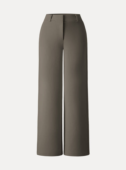 Stretchy Mid Rise Fly-Front Wide Leg Trouser