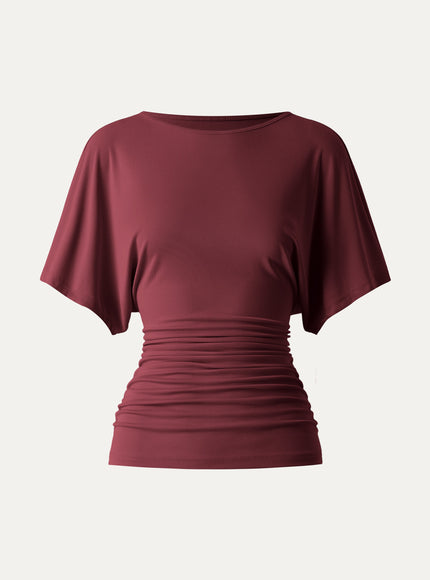 Effortless Boatneck Batwing Sleeve Side Ruched Top