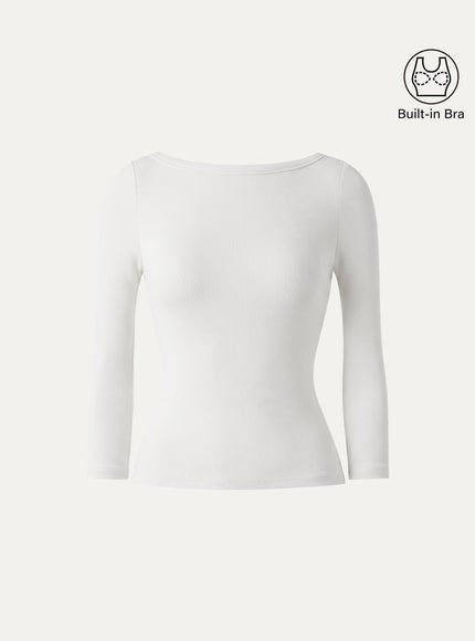 ® Boatneck 3/4 Sleeve Built-In Bra Top