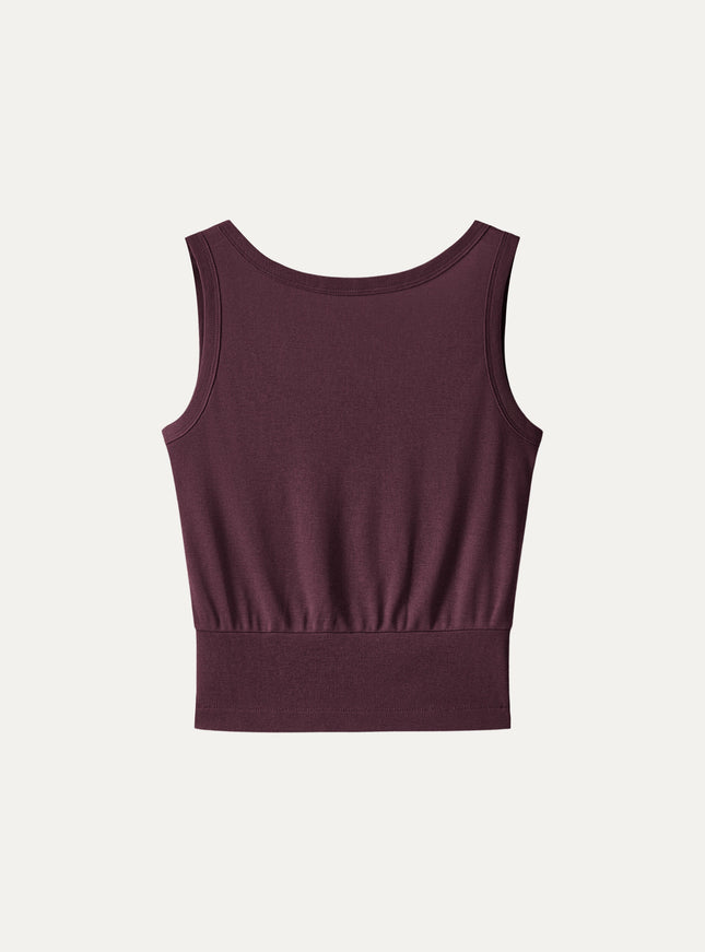 Cotton-Linen Blend Reversible Boatneck Low Back Top
