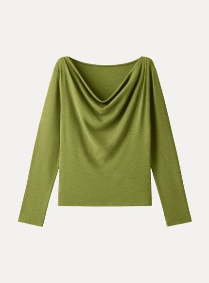 Cowl Neck Long Sleeve Draped Top