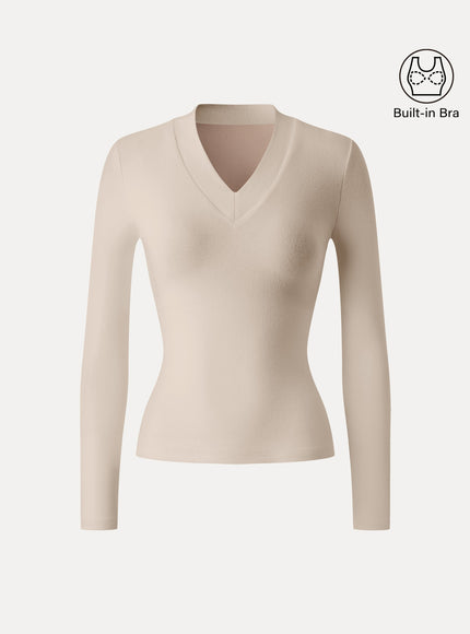 Essential V-neck Wide Binding Slimming Built-In Bra Top