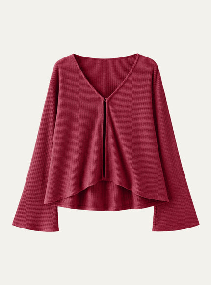 V Neck Flare Long Sleeve Cardigan
