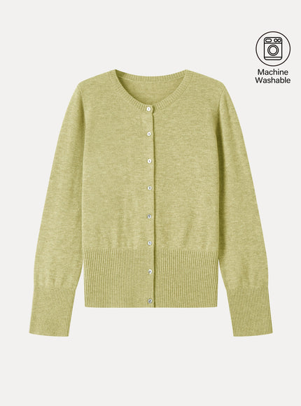100% Merino Wool Crew Neck Long Sleeve Button-Front Cardigan