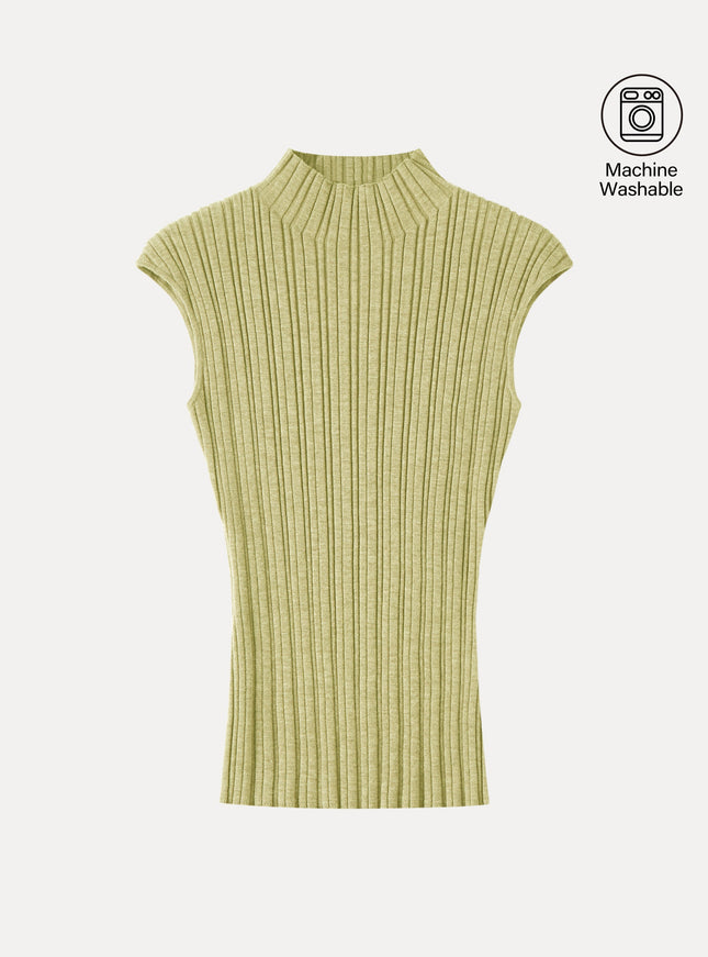 100% Merino Wool Ribbed Mock Neck Sweater