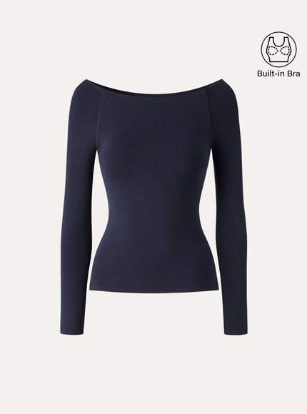 Slash Neck Raglan Sleeve Built-In Bra Top