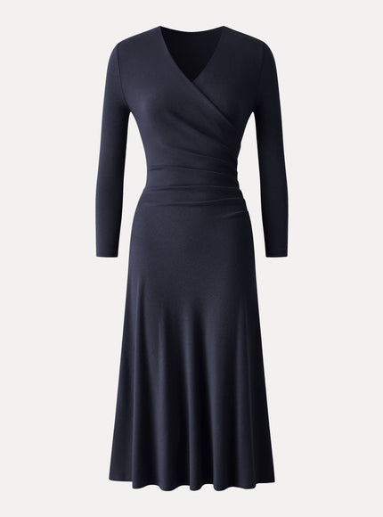 Surplice 3/4 Sleeve Side-Tuck Midi Dress