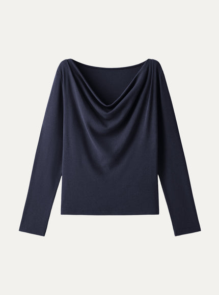 Cowl Neck Long Sleeve Draped Top