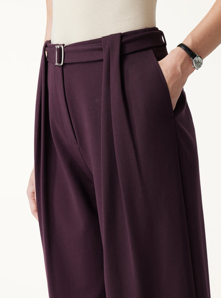 Stretch Ponte High-Rise Belted Wide-Leg Pants with Pockets