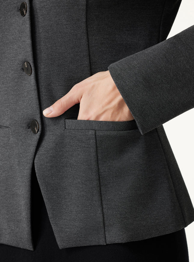 2Pcs Set Neck Long Sleeve Jacket with Pockets & Mid-Rise Wide-Leg Pants with Pockets