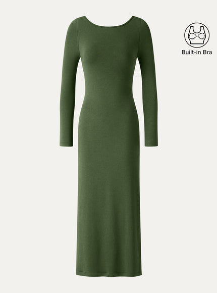 Boatneck Open-Back Midi Built-In Bra Dress