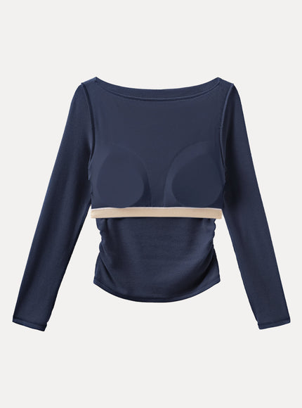 Modern Side Ruched Boatneck Built-In Bra Top