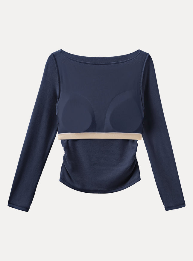 Modern Side Ruched Boatneck Built-In Bra Top