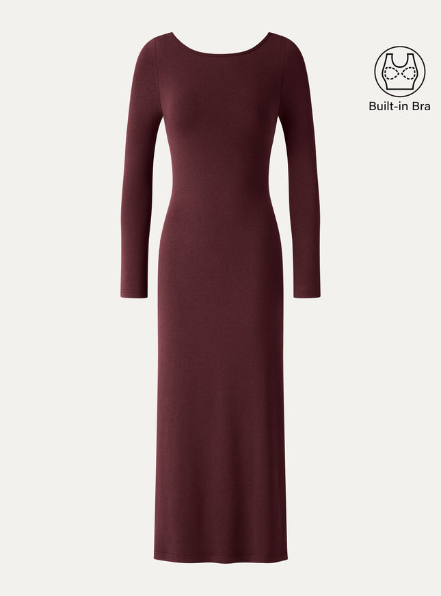 Boatneck Open-Back Midi Built-In Bra Dress