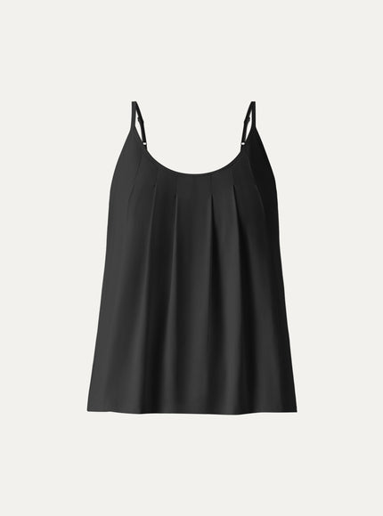 U-Neck Pleated Spaghetti Built-In Bra Tank