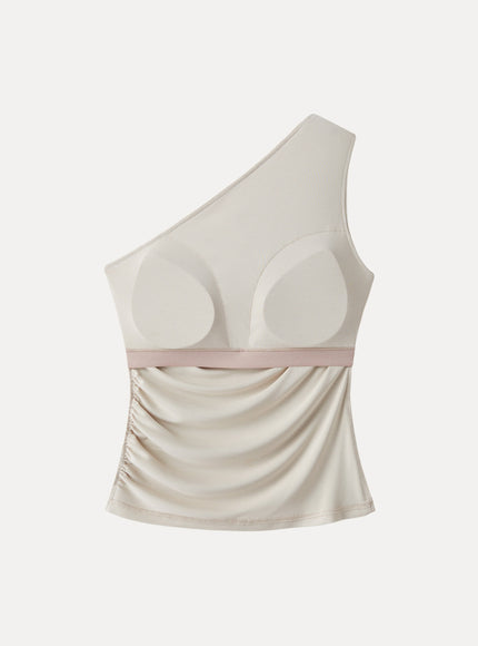 Sandwashed One Shoulder Ruched Built-In Bra Tank