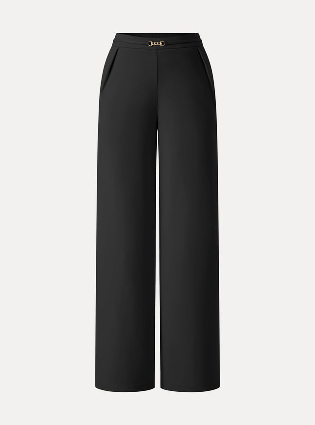 Ponte High-Rise Wide-Leg Pants with Pockets - Fog Beige