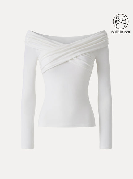 Surplice Long Sleeve Ruched Built-In Bra Top