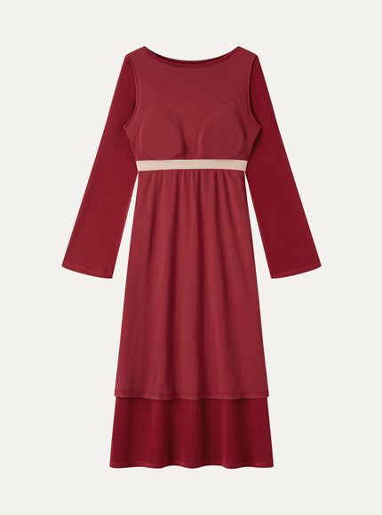 Boatneck Bell Sleeve Midi Built-In Bra Dress