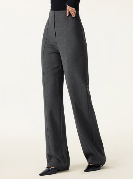 Ponte High-Rise Straight-Leg Pants with Pockets - Heather Black Grey