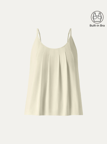 U-Neck Pleated Spaghetti Built-In Bra Tank
