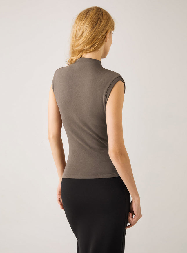 Mock Neck Sleeveless Ruched Top