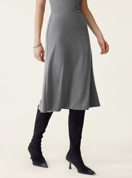 2Pcs Set Collared Surplice Top & Soft Thermal Pull-On Midi Skirt