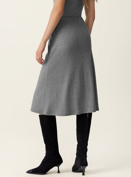2Pcs Set Collared Surplice Top & Soft Thermal Pull-On Midi Skirt