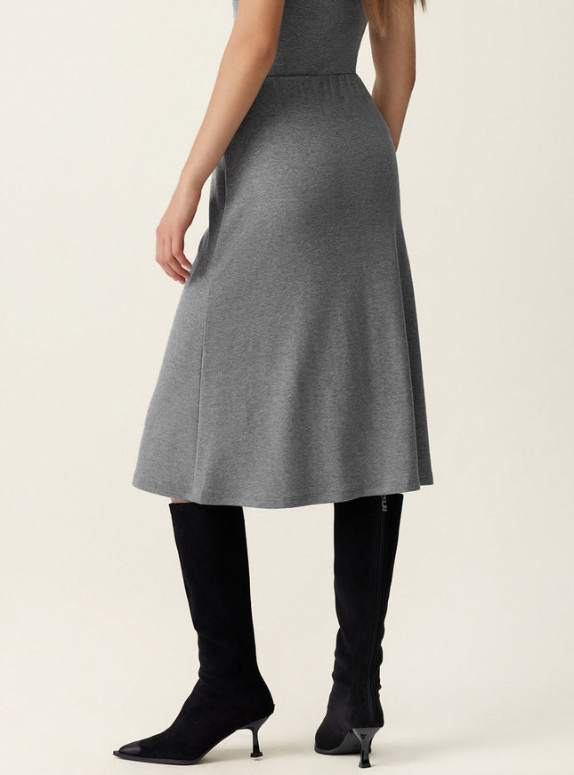 2Pcs Set Collared Surplice Top & Soft Thermal Pull-On Midi Skirt