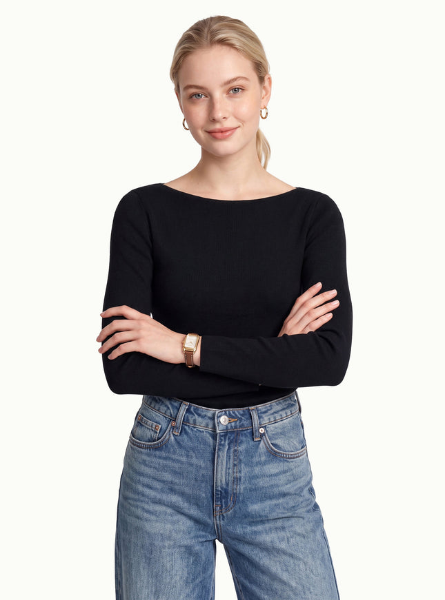 100% Merino Wool Boat Neck Sweater