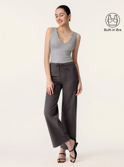 Stretchy V-neck Cotton Built-In Bra Tank