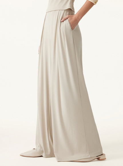 Sandwashed Mid Rise Pleated Wide Leg Palazzo Pant with Pockets