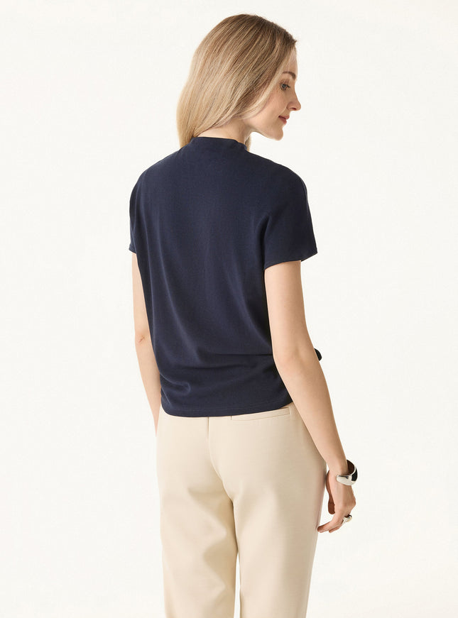 Mock Neck Short Sleeve Built-In Bra Top