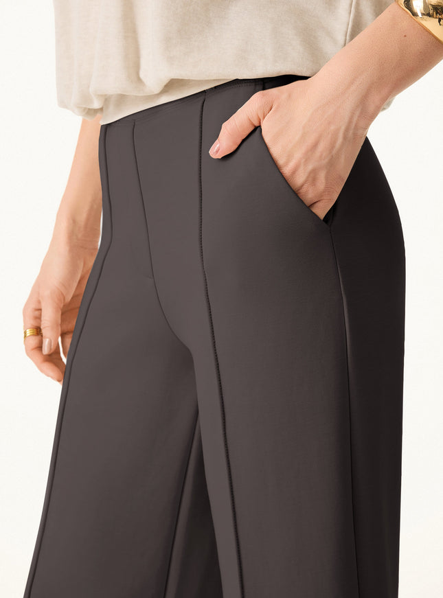 Wrinkle-Resistant Mid Rise Straight Leg Pants with Pockets
