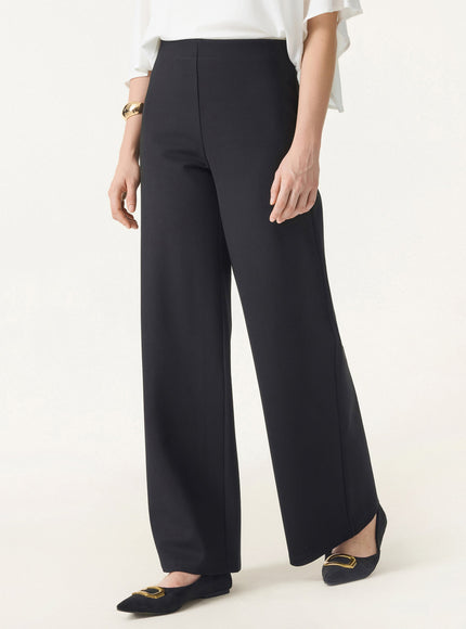 Ponte High-Rise Wide-Leg Pants with Pockets - Pure Black