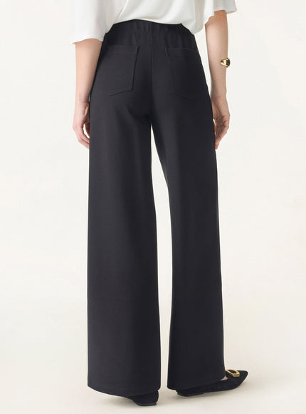 Ponte High-Rise Wide-Leg Pants with Pockets - Pure Black
