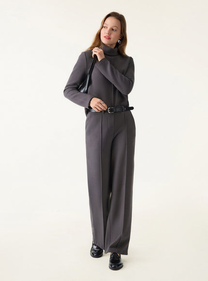 2Pcs Set Turtleneck Top & Regular High Waisted Straight Leg Pull On Pant