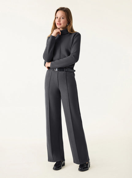 2Pcs Set Turtleneck Top & Regular High Waisted Straight Leg Pull On Pant