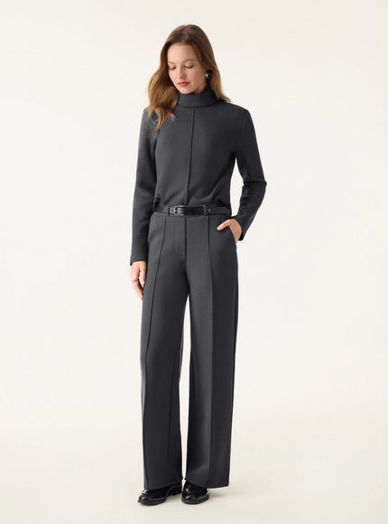 2Pcs Set Turtleneck Top & Regular High Waisted Straight Leg Pull On Pant