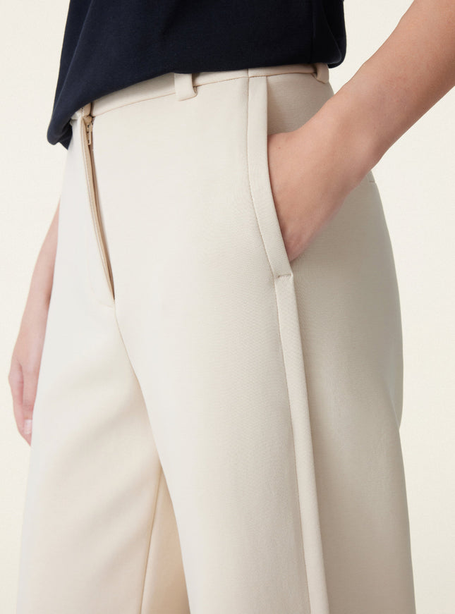 2Pcs Set Asymmetrical Neck Long Sleeve Top & Mid Rise Wide Leg Trouser