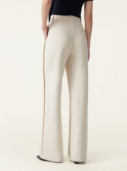 2Pcs Set Asymmetrical Neck Long Sleeve Top & Mid Rise Wide Leg Trouser