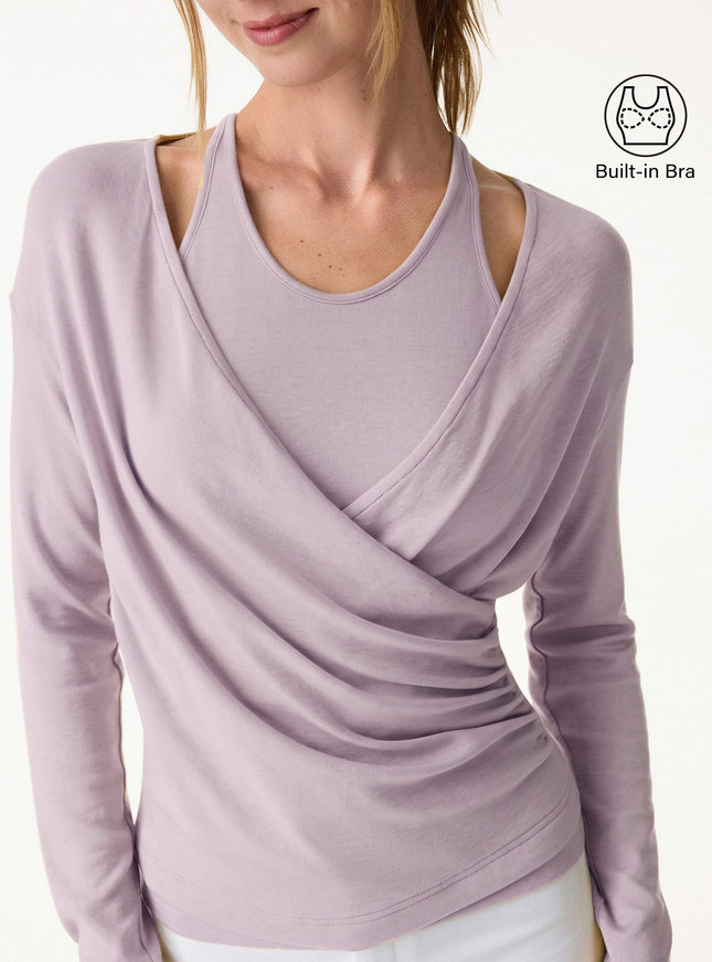 Two-Piece Set Cami with Surplice Built-In Bra Top