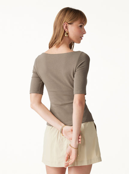 Elbow Sleeve Built-In Bra Top