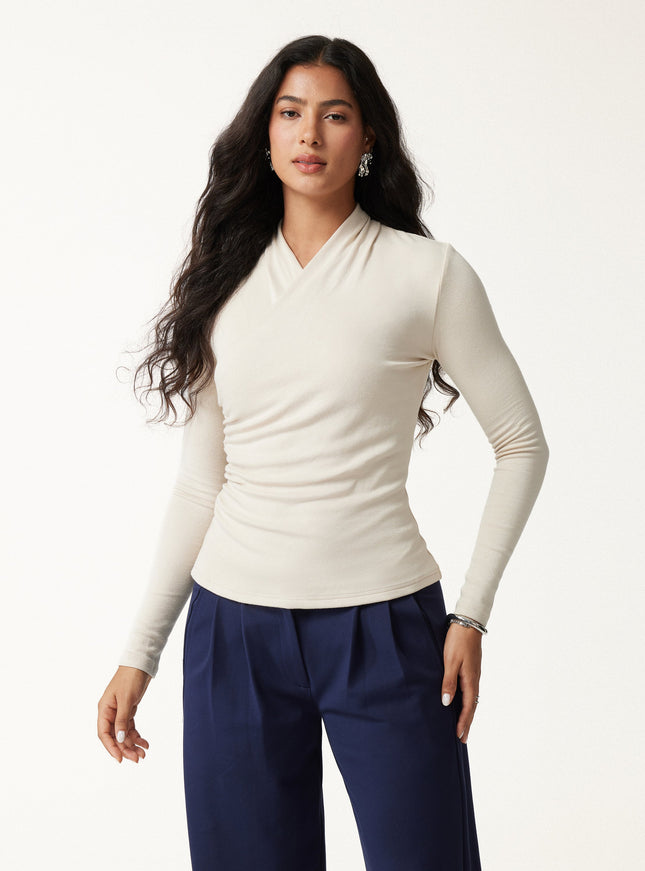 Surplice Long Sleeve Ruched Top